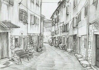 Historical Street Wallpaper Hand Drawn Pencil Sketch