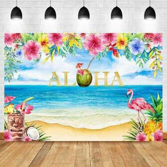 Neoback Aloha Tiki Party Backdrop Hawaii Flamingo Photography