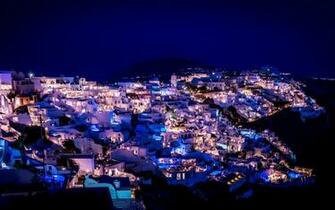 Wallpaper Santorini Greece Night City