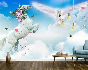 Mbwlkj Custom 3d Wallpaper Mural Blue Sky And White Clouds Jumping