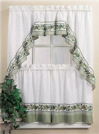 Cottage Ivy Window Curtains Country Kitchen Decor Swag Tiers