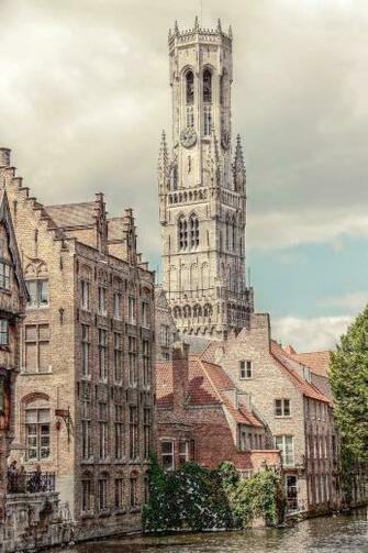 HD Wallpaper White And Pink Tower Illustration Belfry Bruges
