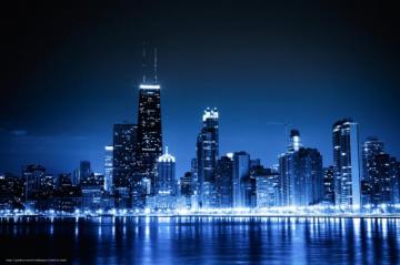 Wallpaper Chicago Blue Night City Lights Desktop
