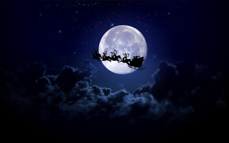 Christmas Moon Sleigh Santa Claus Reindeer Clouds Wallpaper
