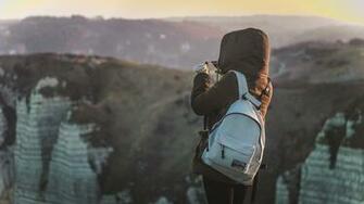 Wallpaper Man Tourist Backpack Mountains