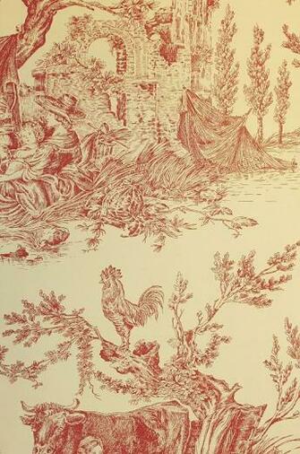 Toile Wallpaper Pastoral Scenic De Jouy In Red