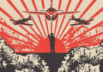 Kamikaze Planes And Soldier World War Vector Background Jpg