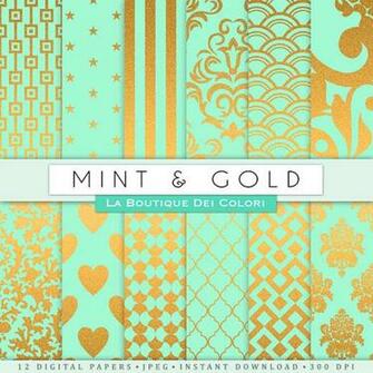 Background General Mint Green And Gold Digital Papers