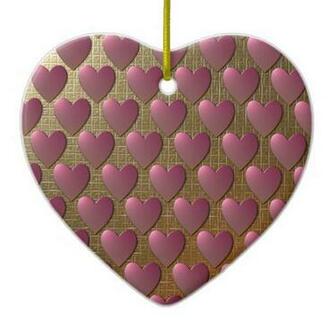 Metallic Gold Wallpaper With Pink Hearts Christmas Ornament