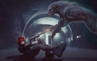 Girl Gun Wolf Werewolf Battle Sci Fi Gothic Warrior Wallpaper