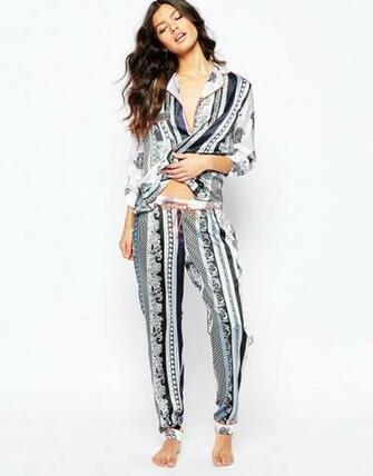 River Island Satin Wallpaper Print Pj Shirt Pjs