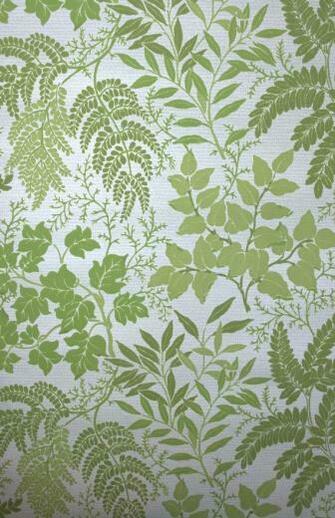 S Vintage Flocked Wallpaper With Green Ferns And Leaves