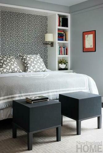 Jonathan Adler Greek Key Wallpaper Contemporary Bedroom New England