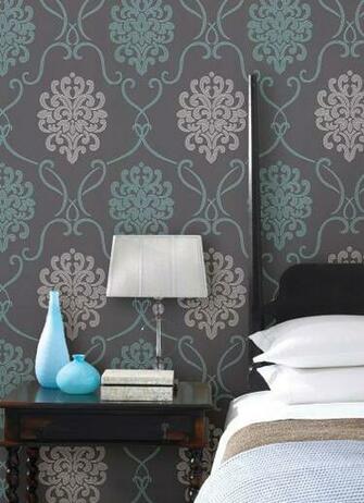 Wallpaper Suzette Aqua Damasks Idea Damask Feature Wall