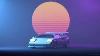 Wallpaper Retrowave Purple Lamborghini Countach 4k Art