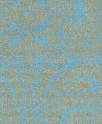 Malabar Wallpaper Gold On Turquoise Indian Paisley Design