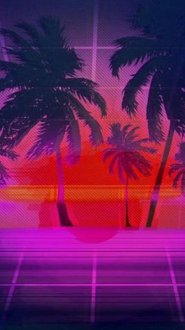 Sunset Palm Tree Vaporwave Digital Art Wallpaper
