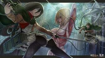 Titan Annie Leonhardt Mikasa Ackerman Levi Fighting Attack On