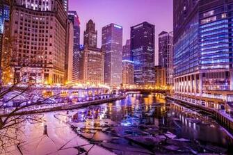 Wallpaper Chicago Skyscrapers Illinois Winter Usa Lights