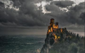Landscape Castle Clouds Valley Sky Mountain Lights Mist
