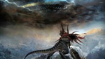 Dinosaur Against Spaceship Wallpaper HD