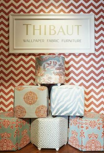Widenor Chevron Wallpaper In Coral Roundabout Ottoman Luzon
