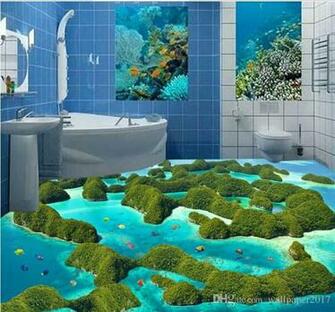 3d Floor Pvc Self Adhesive Wallpaper Aesthetic Reef Moss Sea Water