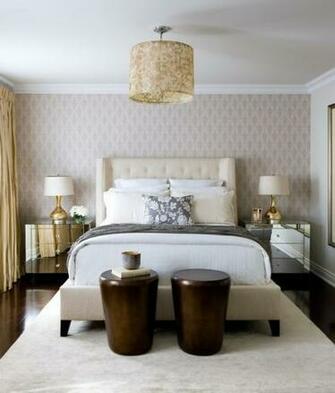 Gold Bedroom With Wallpaper Accent Wall Yellow Silk Drapes And