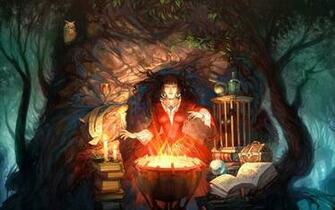 Witch Occult Wiccan Wicca Cauldron Fire Flames Magic Book Spell