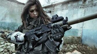 Warrior Girl Ak Brunette Gray Gun Woman