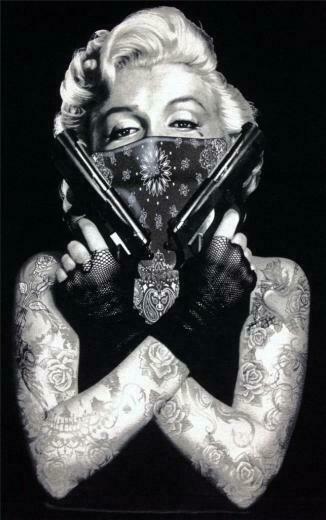 Adult Mens Marilyn Monroe Classic Black T Shirt Bandana Guns Tattoo