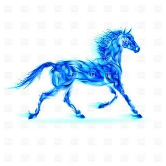 Blue Fire Horse In Motion On White Background Royalty