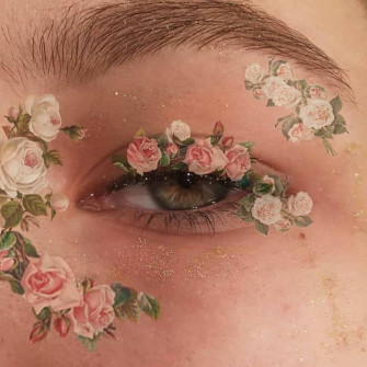 Pfp Aesthetic Eye With Floral Stickers Wallpaper