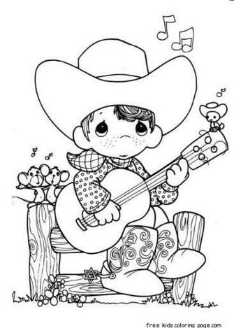 Precious Moments Boy Playing Guitar Cowboy Coloring S