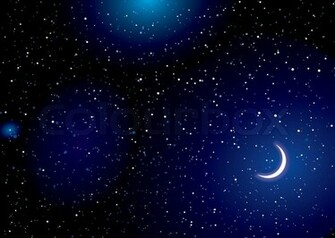 Stella Raum Landschaft Mit Entfernten Sternen Und Cresent Mond Stock