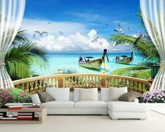 Beibehang Custom Wallpaper Sea Room Outside Window Picturesque