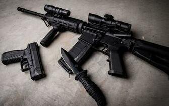 Ak Pistol And Knife Black Weapons HD Desktop Wallpaper