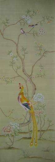 Chinoiserie Handpainted Silk Wallpaper Peach Blossom Garden