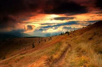 Mountains Hills Autumn Sunset Trail Landscape Wallpaper Background
