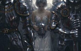 Wallpaper Rain Blood Sword Helmet White Dress Princess