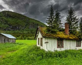 Wallpaper Hemsedal Norway House Moss Trees Grass Mountain