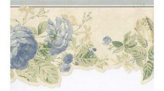 Home Light Blue Cream Stone Floral Wallpaper Border