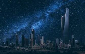Wallpaper Building Night City Starry Sky Kuwait