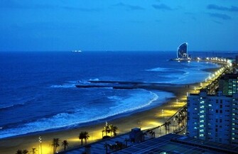 Barcelona Beach At Night Pixel Nature HD Wallpaper