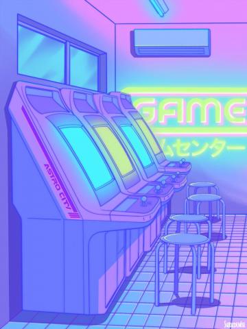 Midnight Arcade Mini Art Print By Surudenise Without Stand