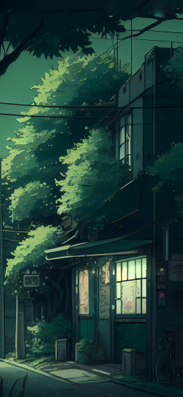 House Green Anime Background Wallpaper 4k