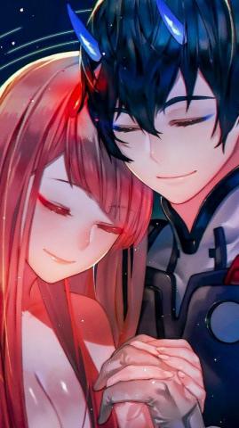 Hiro And Zero Two Lovely Couple Hug Love Anime Artwork