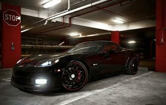 Wallpaper Black Lights Z06 Corvette Chevrolet Parking Stop