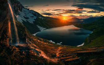 Sunset Over Mountains HD Nature 4k Wallpaper Image