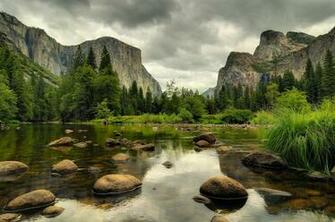 Mountains Wood And Mountain River HD Desktop Wallpaper